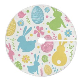 Moudou Easter Tree Skirt Easter Bunny Eggs Xmas Tree Skirts Mat for Holiday Party Indoor Outdoor Home Office Decoration, 36 Inch