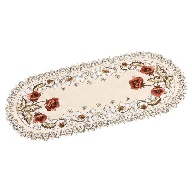 KooingTech Table Runner, Coffee Table Cover, 39x87cm Embroidered Red Floral