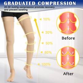 Ailaka Medical Compression Stockings for Women Men, Thigh High Footless 20-30mmHg Graduated Compression Socks with Silicone Band for Varicose Veins, Edema, Post-Surgery