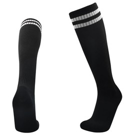 Looknniy 6 Pairs Kids Soccer Socks Stretchy Knee High Tube Football Athletic Team Socks for Boys Girls (9-12 Years Old) (US, Age, 9 Year, 12 Year, 9-12years Black(Stripe))