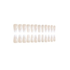 Christmas Press on Nails Medium Coffin Winter French Tip Fake Nails White Full Cover False Nails with Snowflake Designs Glitter Glossy Glue on Nails Acrylic Manicure Artificial Nails for Women Girls