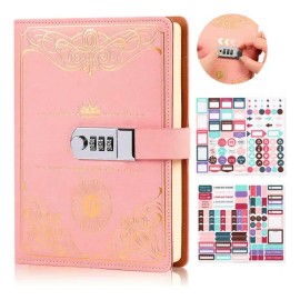 Agenda De Cuero Con Candado Diario Personal 150 Hojas calco                                                                                           