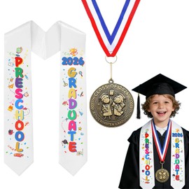 Preschool Graduation Award Medal and Honor Stole Sash Set , Kindergarten Graduation Sash with Medal for Kids, Preschool Graduation Gifts for Little Graduates, Valedictorian Stole Ceremony Supplies