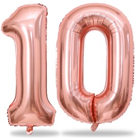 Rose Gold Number 10 Balloons for 10th Birthday Decorations, 40 Inch Rose Gold Helium Mylar Foil Number 1 & 0 Balloons for Girls, 10th Birthday Balloons for Women Anniversary Party Supplies