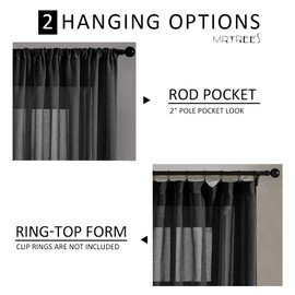 MRTREES Black Sheer Tier Curtains 24 inches Long Kitchen Tiers Bathroom Small Short Curtain Panels Transparent Light Filtering Cafe Curtains Voile Window Treatment Rod Pocket 2 Panels