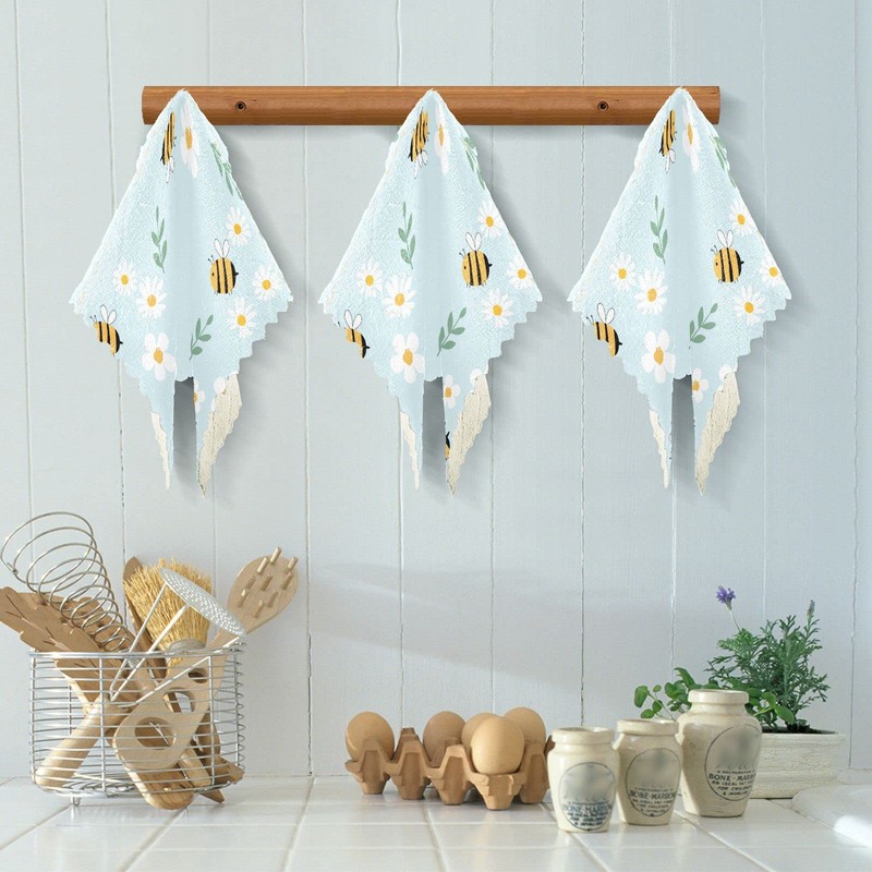 Mnsruu Cute Bee Daisy Floral 6 Pack Dish Towels, Kitchen