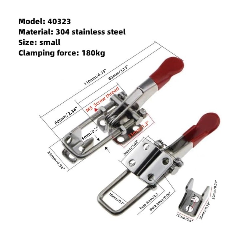 2pcs Toggle Latch Clamp 304 Stainless, Adjustable Latch, Smoker Clamps