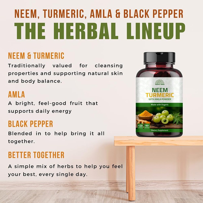 Neem Turmeric Capsules with Amla and Black Pepper 120 Veg