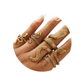 AIOMISKO 4PC Antique Gold Snake Octopus Rings, Simple Stacking Rings, Boho Knuckle Ring Set, Stackable Midi Cuff Rings, Vintage Joint Finger Rings for Women Men