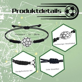 Pack of 12 Football Bracelets for Children, Adjustable Woven Sports Bracelets, Metal Football Friendship Bracelet for Girls Boys Football Party Bag Children's Birthday Party Bag