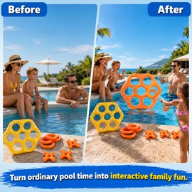 Inflatable Ring Toss Pool Game for Summer Fun – Hexagonal PVC Water Toy for Family Parties & Outdoor Play