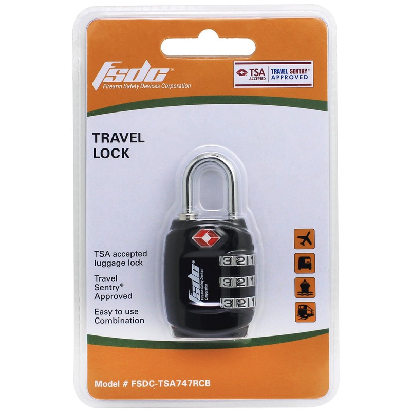 Firearms Safety Devices Corporation FSDC-TSA747RCB 3 Dial Steel Shackle Combo