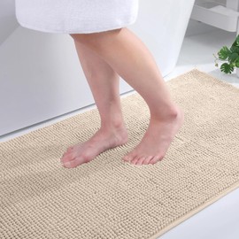 Homaxy Chenille Bathroom Rug, Non-Slip Bath Mat, Washable Bath Mat, Soft Bath Mat, Absorbent Shower Mat for Bathroom - 50 x 80 cm, Beige