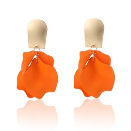 Summer Boho Long Acrylic Rose Petal Earrings Dangle Exaggerated Flower Earrings Drop Floral Tassel Earrings for Women Great for Party (Short Desgin-Orange)