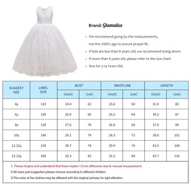 Glamulice White Flower Girls Dress Backless Floral Lace Embroidery Junior Bridesmaid Wedding First Communion Maxi Dresses Holiday Big Girl Birthday Evening Ball Gown Kids Pageant Prom Party Gowns 8