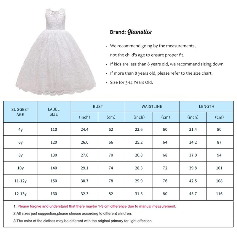 Glamulice White Flower Girls Dress Backless Floral Lace Embroidery Junior