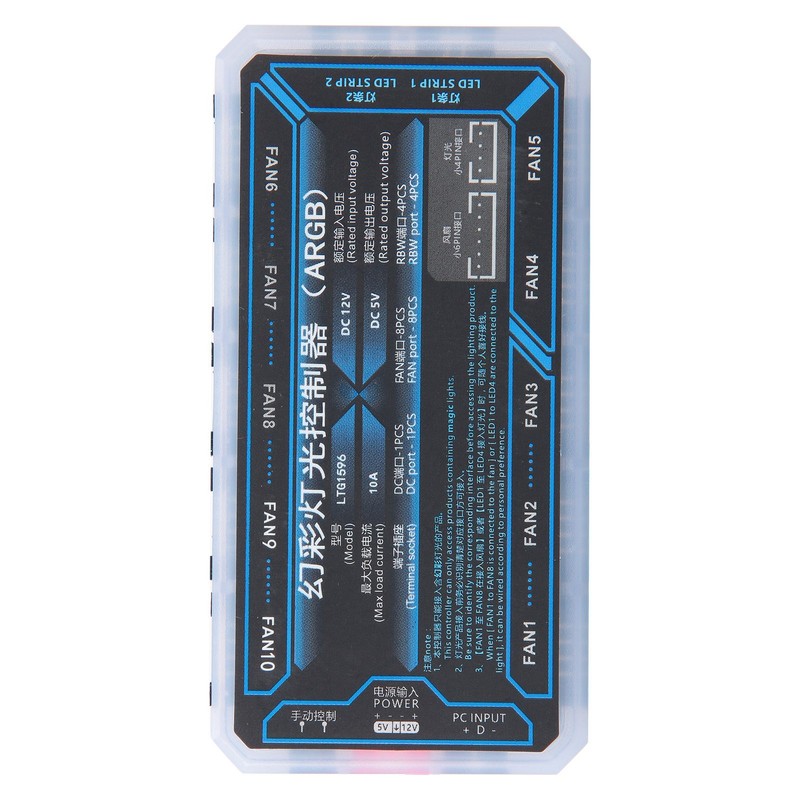 Fan Hub Computer Cooler System PH2.0 4‑Pin LED1‑LED2 FAN1‑FAN10 5V