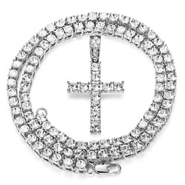 Milacolato Iced Out Pendant for Men 18 Carat Platinum Plated Hip Hop Cluster Simulated Diamond Tennis Necklace Iced Tennis Cubic Zirconia Chain Length 61cm, 76cm, Stainless Steel