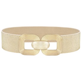 Glamorstar Women Wide Stretchy Belts Elastic Waist Belts for Dresses Beige Gold 70cm/28in