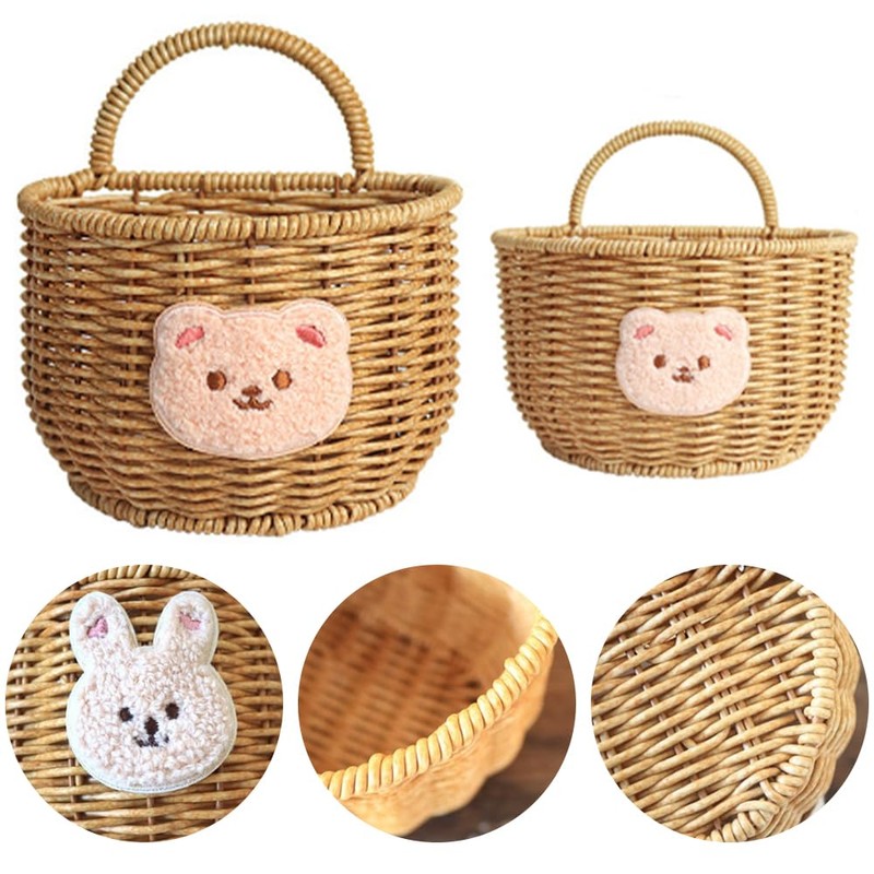 2 Pack Storage Basket,Bear Pattern Basket,Imitation Rattan Storage Container,Hanging Basket,Onion