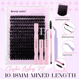 Lash Clusters Kit Natural Eyelashes Individual 3D Soft Cluster Lashes 50d 10-18mm Mixed Russian DIY Lash Extension Kit with Lash Bond and Seal(FK/KIT-50d-3D-Mix1018)