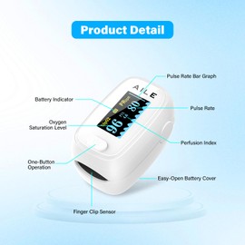 AILE Pulse Oximeter with Fingertip Oxygen Meter, Compact Fingertip Pulse Oximeter - Blood Oxygen/Heart Rate Monitor - 4 Color Screen Display - Including 2AAA Batteries for Athletic & Home