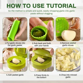 Snowtain Garlic Press Set of 3 - Mini Garlic Cutter Diameter 7 cm & Dice Cutter with 304 Stainless Steel Grid, Storage Container, BPA-Free, Dishwasher Safe - Garlic Press Manual for Garlic | In