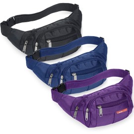 3 Pcs Fanny Packs Crossbody Waist Bags for Women Men Crossbody Waterproof Fanny Pack Belt Bag for Travel Walking Running Hiking Cycling Outdoor Easy Carry Any Phone, Wallet (Black, Purple, Navy Blue)