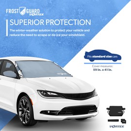 FrostGuard Vortex | Full-Coverage Car Windshield Cover for Ice and Snow, Standard Size (Grey) - Wiper Blade + Side Mirror Coverage - Fit-Fast Straps, Security Panels + Storage Pouch - 59 x 41 Inches