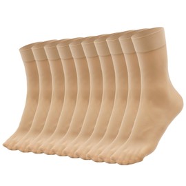 Soleeya 10 Pairs Pop Socks Women Ankle Tights with Anti-Slip Cotton Sole, Nude Socks Ankle Thin Nylon Sheer Socks for Women Girls UK 4-6