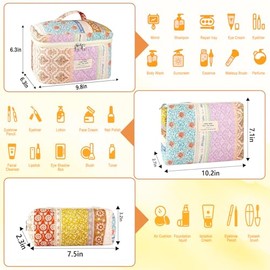 Juego de 3 Neceseres de Maquillaje Acolchados de Algodón para Mujer, Grandes Y Pequeños, con Diseño Floral Coqueto. Incluye Neceser de Viaje, Bolsa de Maquillaje Portátil con Diseño Floral Y