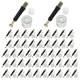 Waziaqoc 50 Set 3 in 1 Cam Locks for Furniture, 40mm Cam Lock Fasteners Kit, Including Cam Lock Fittings with Dowel, Pre-Inserted Nut, Wood Dowel Pins Furniture Crib Screws