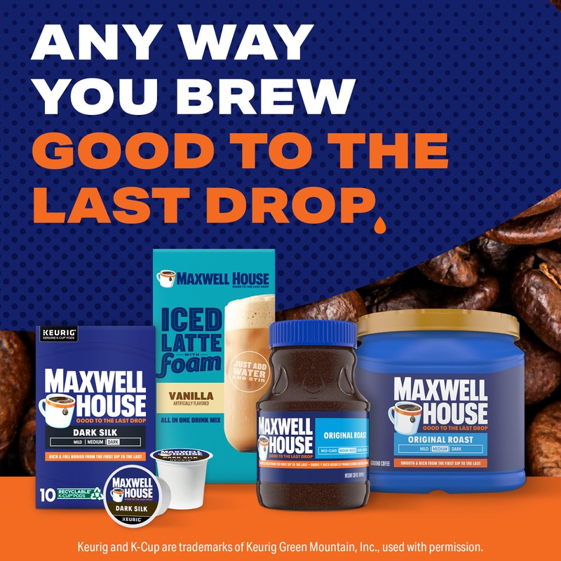Maxwell House Dark Silk Dark Roast K-Cup Coffee Pods, 10