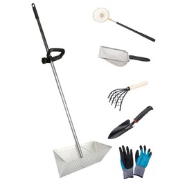 Sand Fleas Rake Set,Detachable 47 Inches Long Handle,Includes 1pcs Sand Flea Rake,1pcs Sand Sifter,1pcs Beach Mesh Shovel,1pcs Black Beach Shovel,1pcs Claw Rake with Mesh Net,One Pair of Gloves