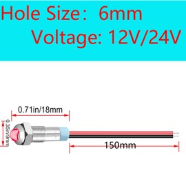 RUNCCI-YUN 10pcs 12V-24V 6 mm 1/4 Inch DC LED Metal Indicator Light Waterproof Signal Lamp (Red)