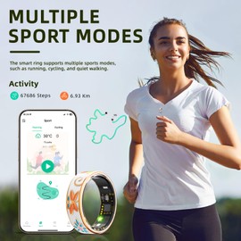 Vintage Smart Ring for Women and Men, Fitness Tracker with Heart Rate Monitor, Sleep Tracker, 8 Sport Modes, Step Counter, IP68 Waterproof, 5-Day Battery, Crystal Magnetic Charging Case