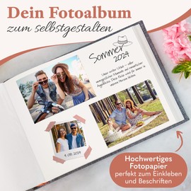 Zeitloos The Photo Album for Eternity – Space for 150 Photos (50 Pages or 25 Sheets) Photo Album Linen Photo Album Grey Photo Album for Gluing Photo Album Fabric Photo Album Photo Book for Gluing