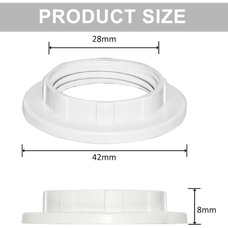 4PCS E14 Lampshade Reducer Rings - 26.5mm Plastic Screw Collar