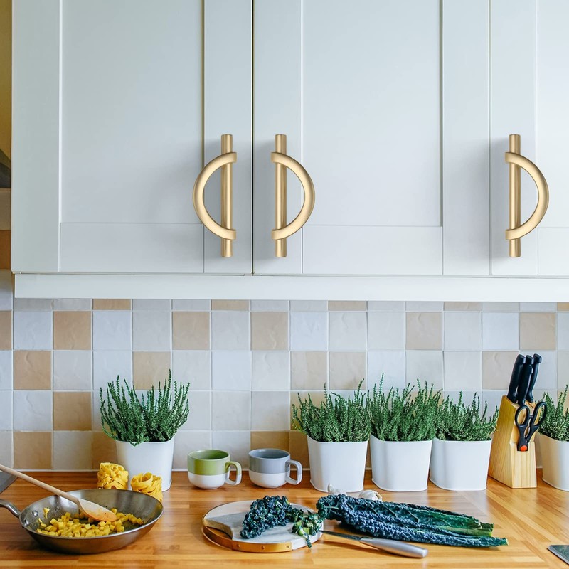 Amerdeco 10 Pack Brushed Gold Cabinet Pulls 3.75 Inch(96MM) Hole