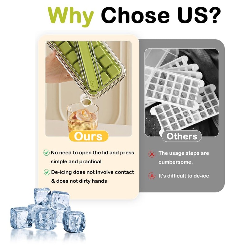 Ice Cube Tray Lid and Bin,Ice Trays for Freezer Easy