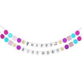 Colorful Happy Birthday Party Banner 35Pcs Glitter Birthday Décor Music Fans Decorations Friendship Bracelet Favors Colorful Photo Prop