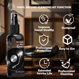 INNOVAYOU Vinyl Record Cleaning Kit, 8 Pcs Vinyl Record Cleaning Kit, Soft Velvet Record Brush, Cleaning Solution, Stylus Brush, Brush for Velvet, Air Blower, Microfiber Cloth, Turntable Stylus Gel
