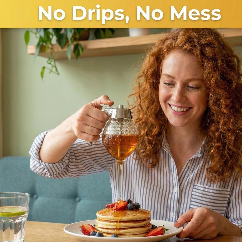 Shatterproof Honey Dispenser No Drip with Stand, Clear Syrup Dispenser