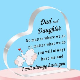 QMVMV Dad and Daughter Gifts Heart-Shaped Acrylic Plaque Gifts for Dad Daughter Birthday Thanksgiving Father's Day Gift for Father