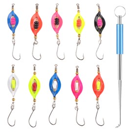 DXLing Pack of 10 Trout Spoon Set Twist Spoons Trout UV-Active and Self-Luminous 3 g 4 g Blinker Single Hook Trout Bait Set for Trout Blinker Spoon in Box with Fishing Hook Remover