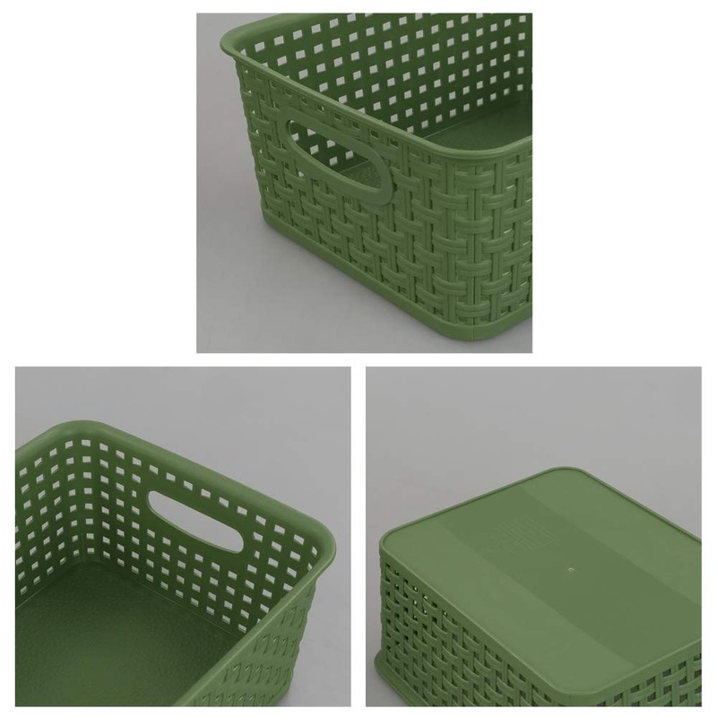 Sandmovie Plastic Weave Storage Baskets for Kitchen Bathroom, Green, 6