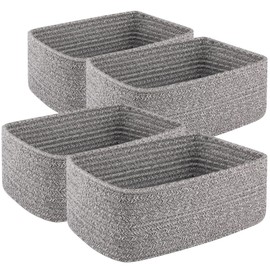 OIASKET 4 Pack Small Storage Shelf Baskets for Organizing, Mini Woven Rope Storage Bins for Towels, Cute Decorative Closet Organizer，Baby Nursery, Gift Empty Baskets -11.81''Lx7.87''Wx4.72''H-Grey