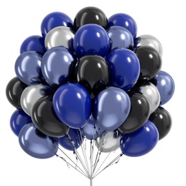 Blue and Black Balloons, 60pcs 12inch Blue Black Metallic Silver Balloons for Graduation New Year Birthday Party Decorations
