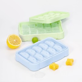 Li&Zhao Silicone ice cube mold and mini ice tray with a lid, Easy to handle to prevent spills and shrinkage, Fish Ice Cubes Tray(Blue)