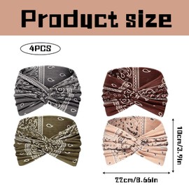 Women's Summer Headscarf, 4 Hair Bands in Different Colours, Soft and Elastic Boho Hair Band for Yoga, Sports and Daily Styling, Breathable Material for Comfort